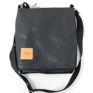 Jon Hart Design Black Coated Canvas Crossbody Bag Leather Trim Monogram LW